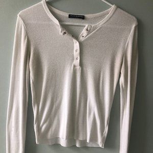 Brandy Melville White Button Snap Ribbed Top